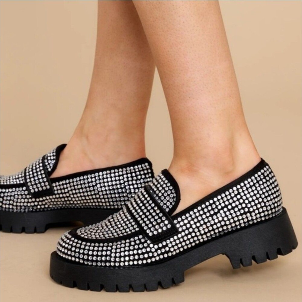 Steve Madden Trifecta Chunky Platform Rhinestone Loafers Womens Size 10M